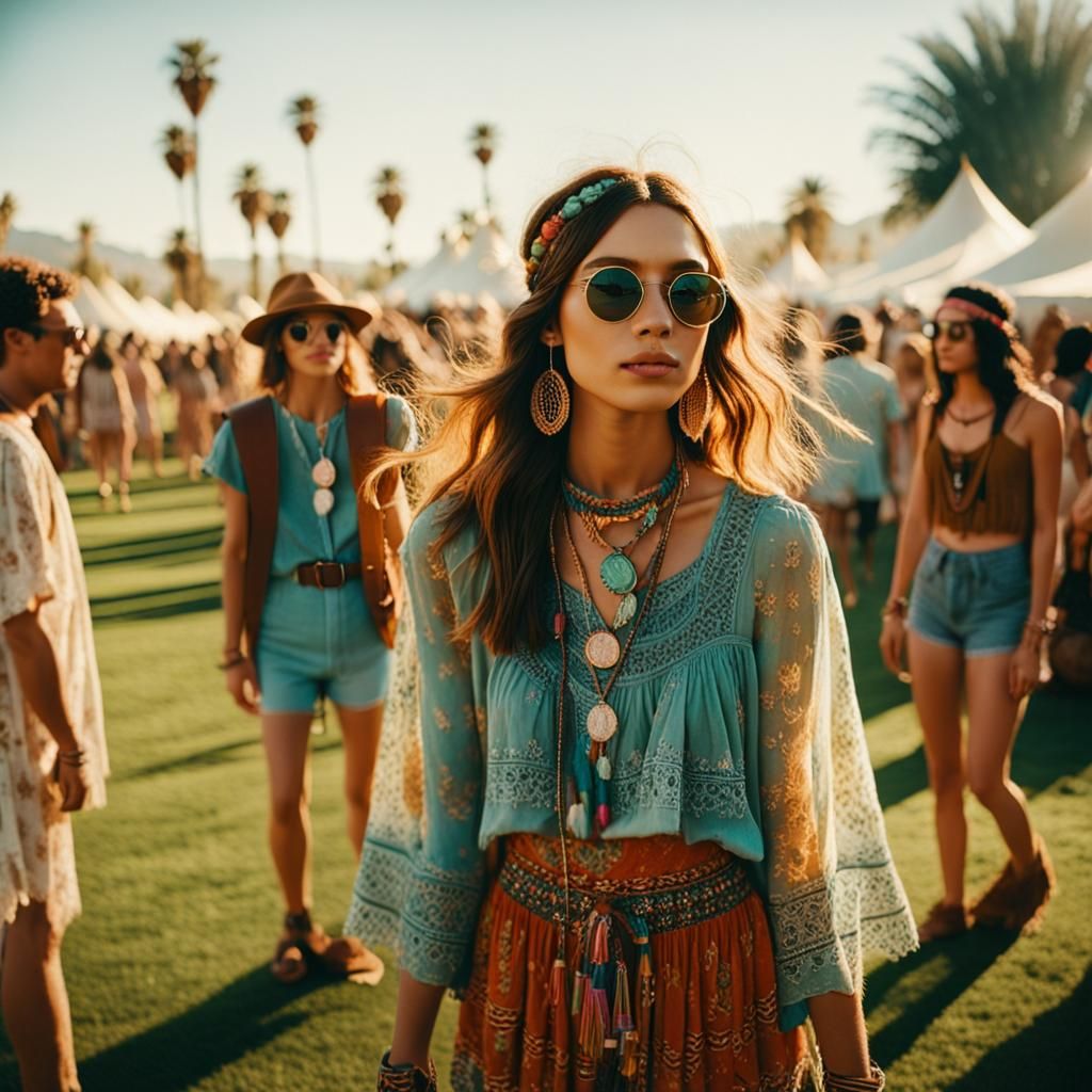 Bohemian Model at Coachella in Cinematic Style