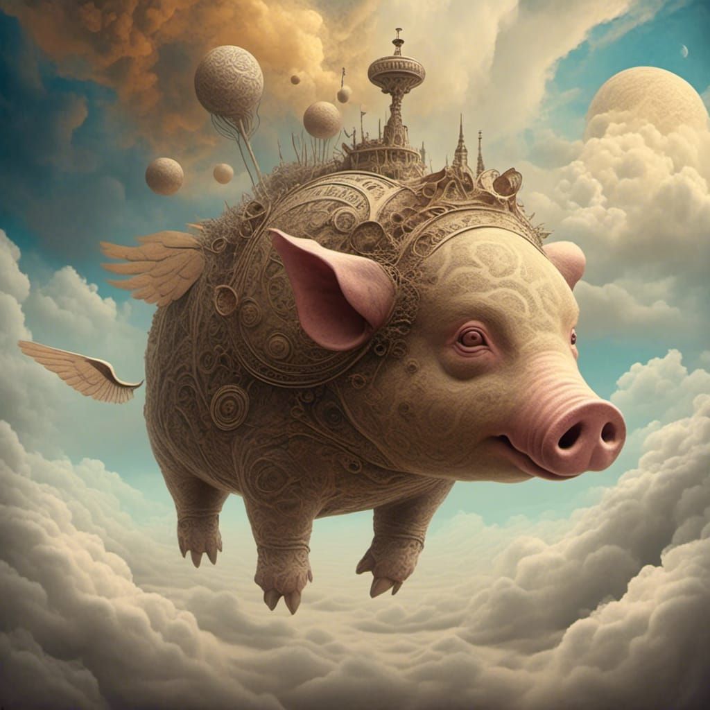 Flying Robot Pig in the Clouds