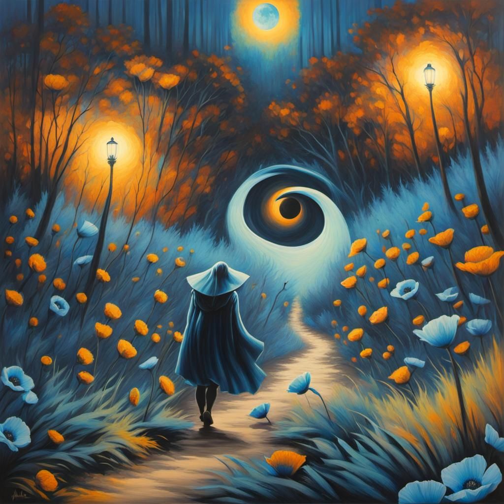 Ghost Girl in Enchanted Forest: Neo-Impressionist Oil Painti...