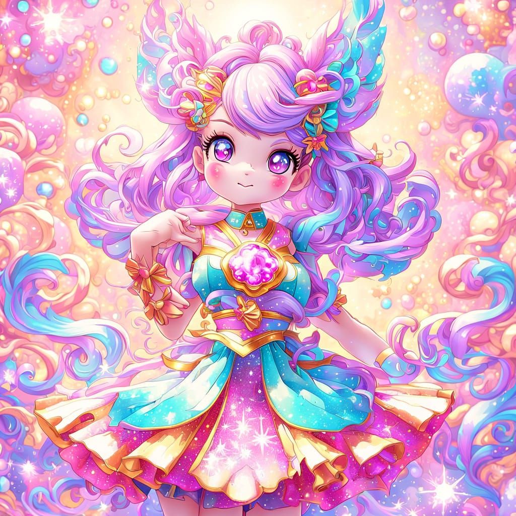 Glittering Anime Girl in Pastel Wonderland