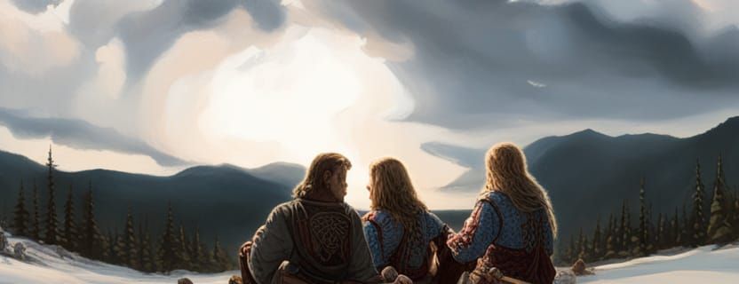 Campfire Scene with Archer in Winter Sunglow