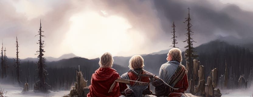 Campfire Scene with Archer in Winter Landscape