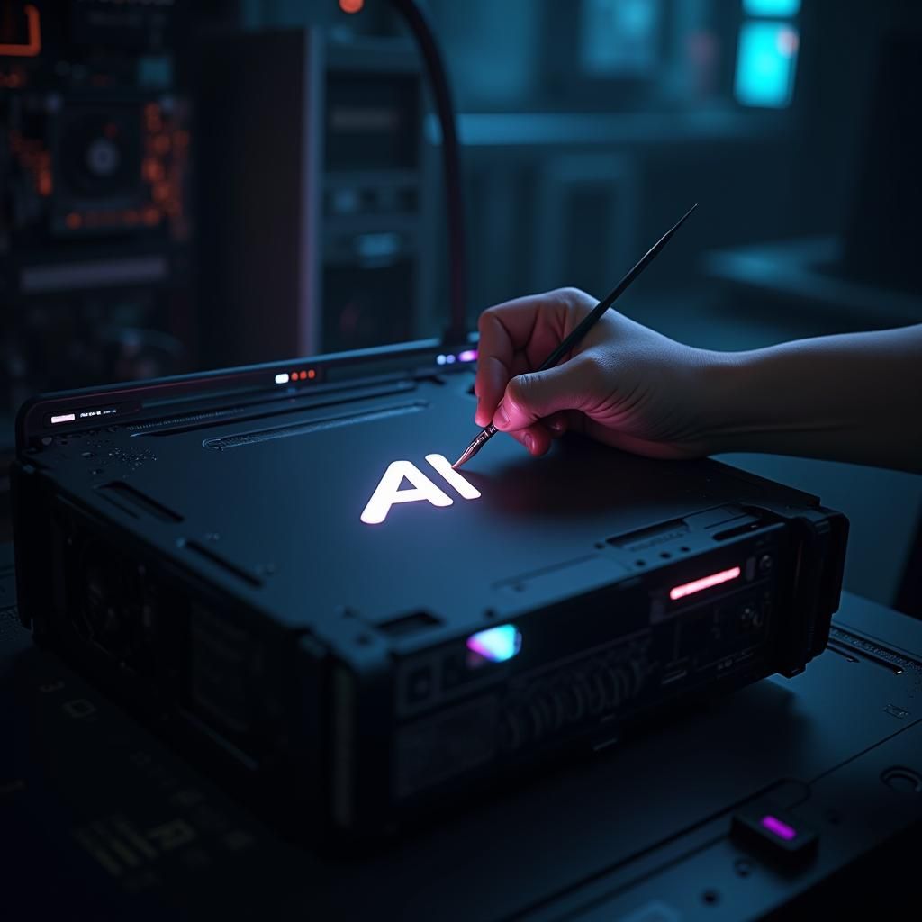 Futuristic Lab: Painting "AI" on Computer