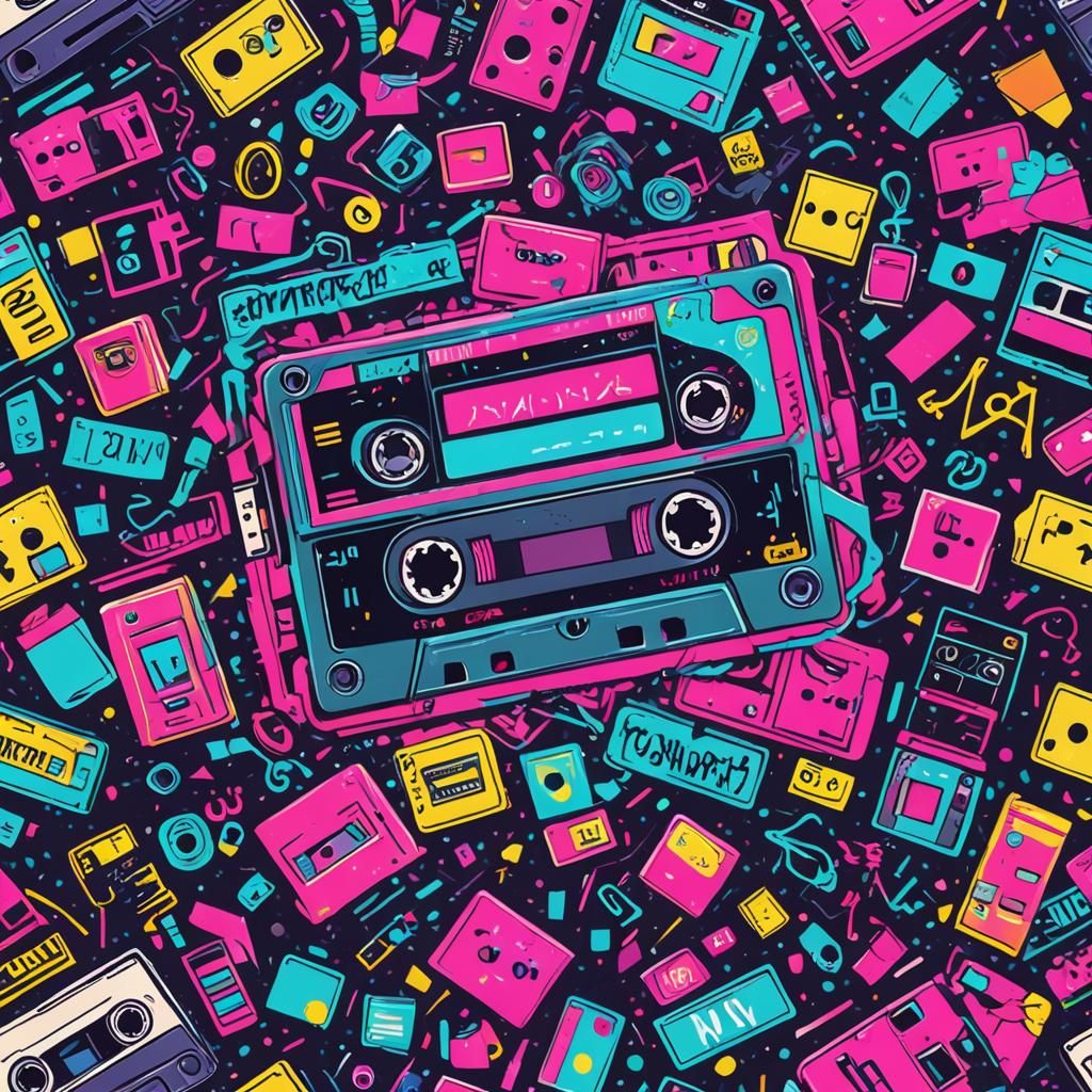 Colorful 90s Mixtape Cassette Tape Art