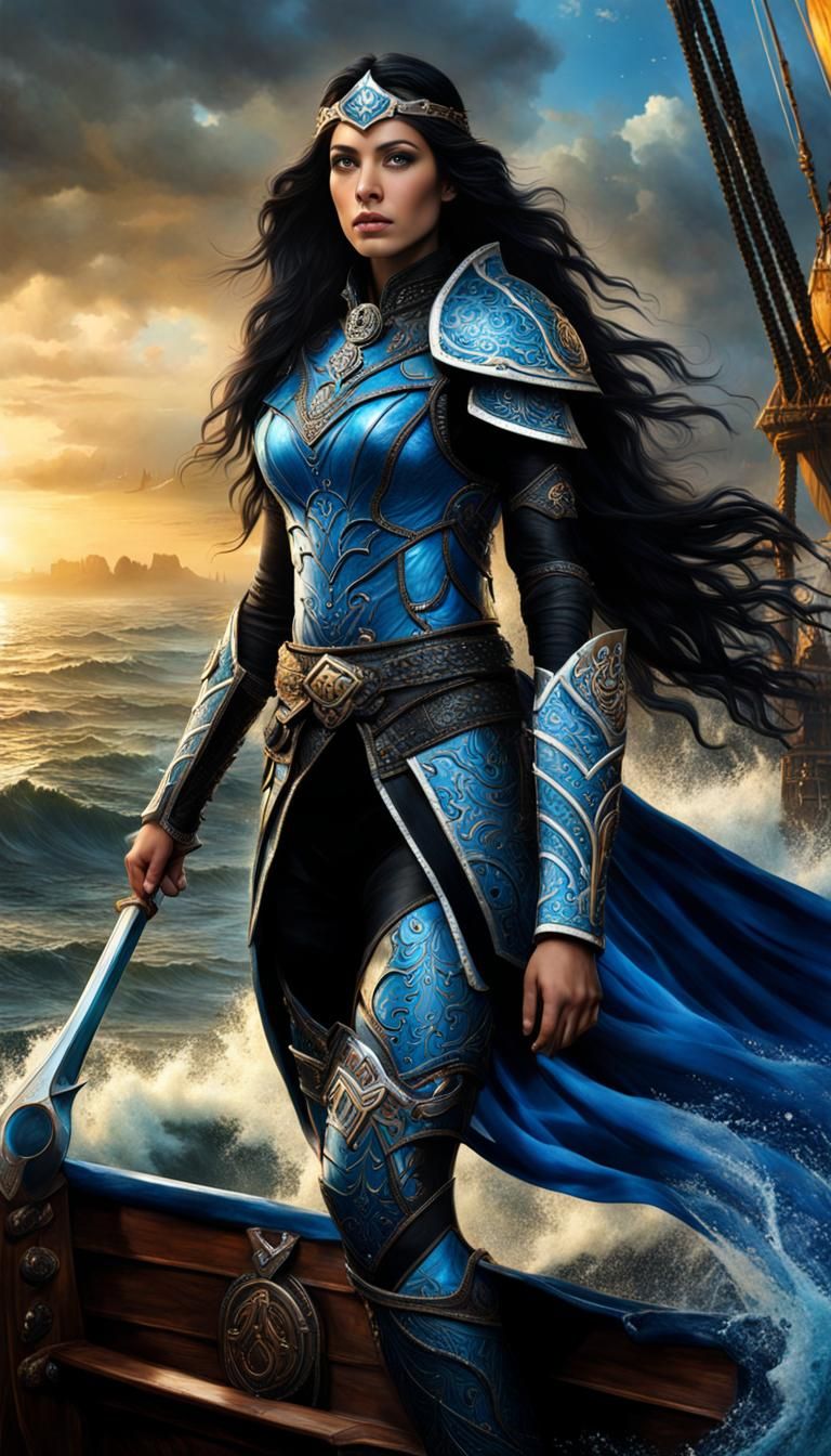 Blue Water-Woman Navigates Ocean Depths as Matte Painting