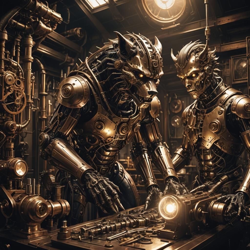 Steampunk Werewolf in Laboratory: Digital Art