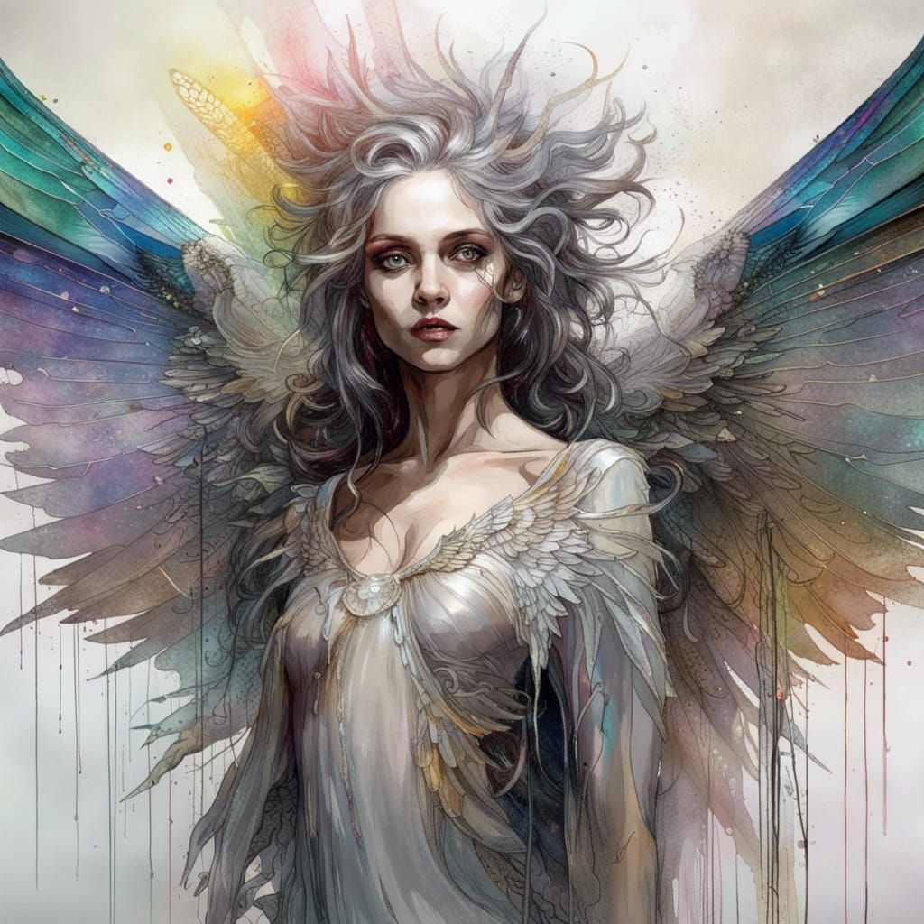 Winged Witch with Iridescent Wings, Detailed Fantasy Art