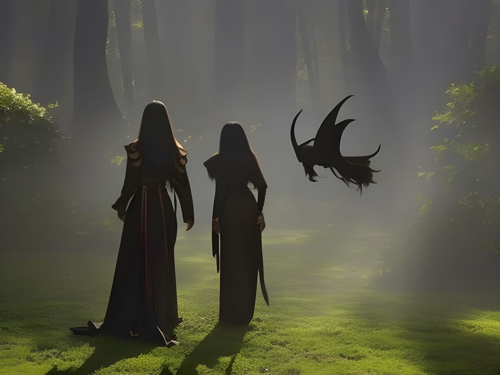 Dark Mystical Beings in a Shadowy Magical Setting