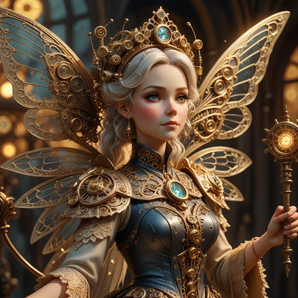 Steampunk Fairy Godmother in Whimsical Fantasy Illustration