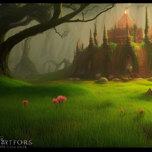 Fairy Room with Books and Grass: Fantasy Concept Art