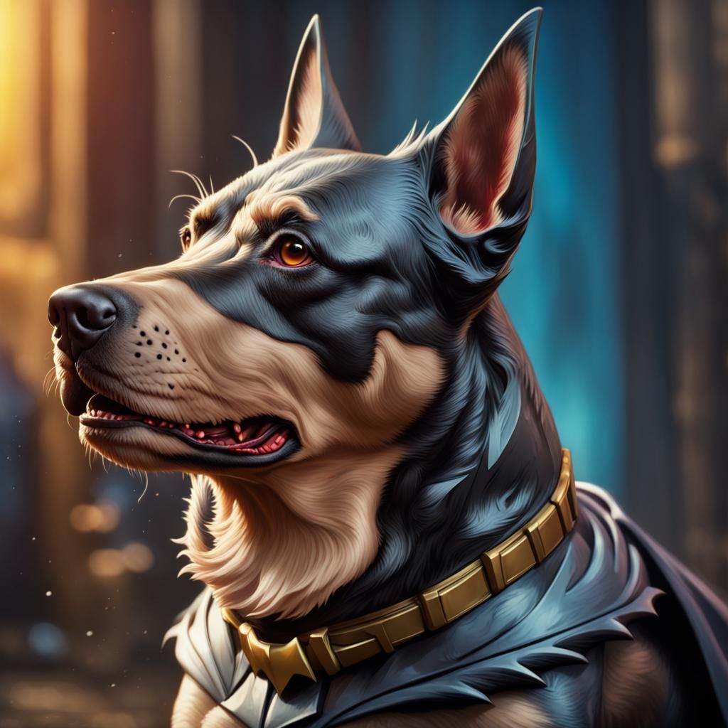 Batman Dog in Gotham: Hyperrealistic Splash Art