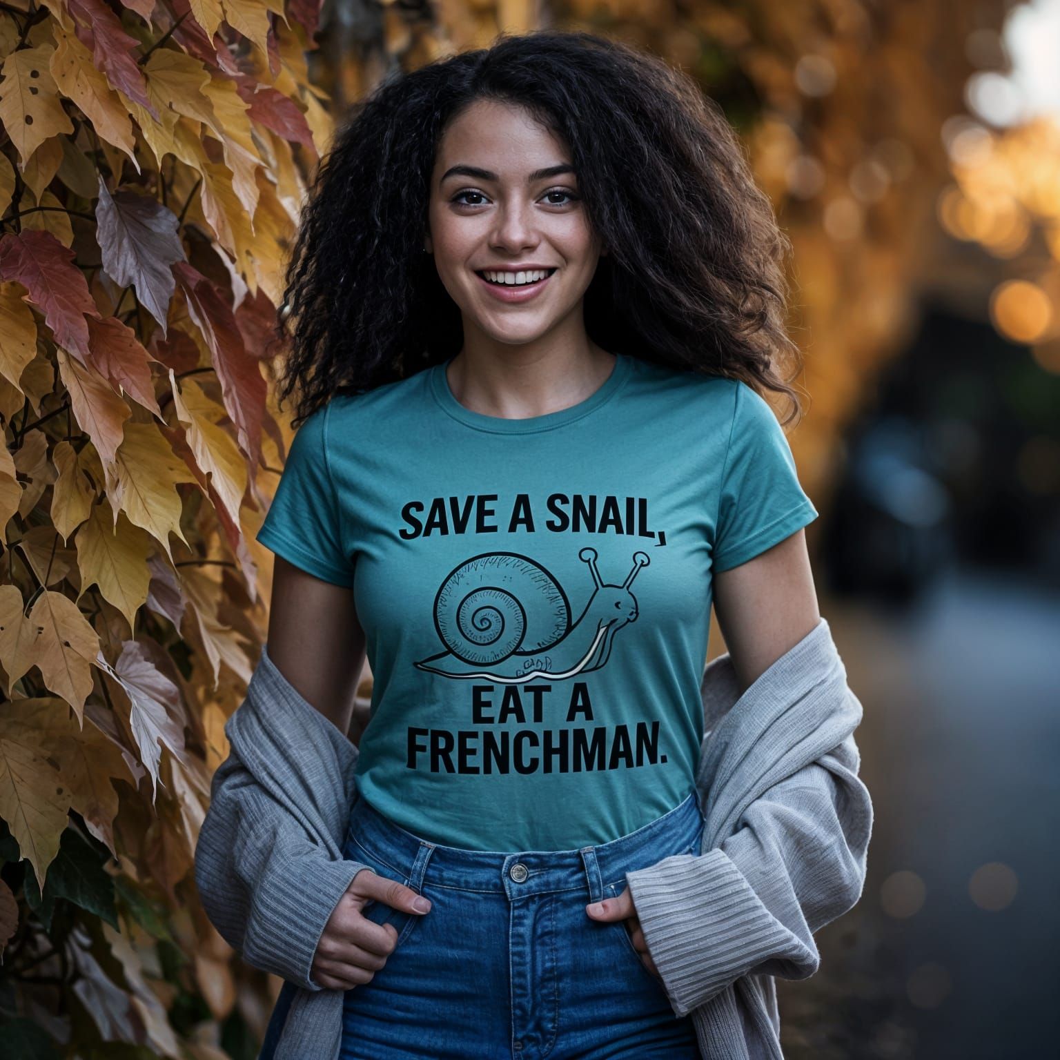 Confident Young Woman in Whimsical Autumn Landscape