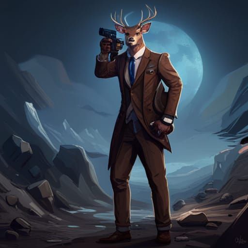 Anthro Deer MI5 Agent in Dark Fantasy Style