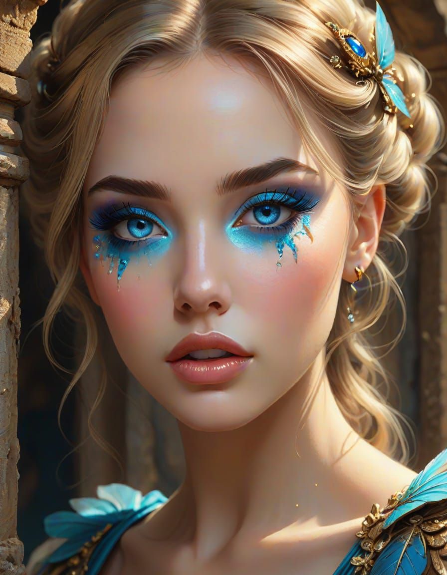 Surreal Nymph Portrait in Antique Ruins: Digital Painting