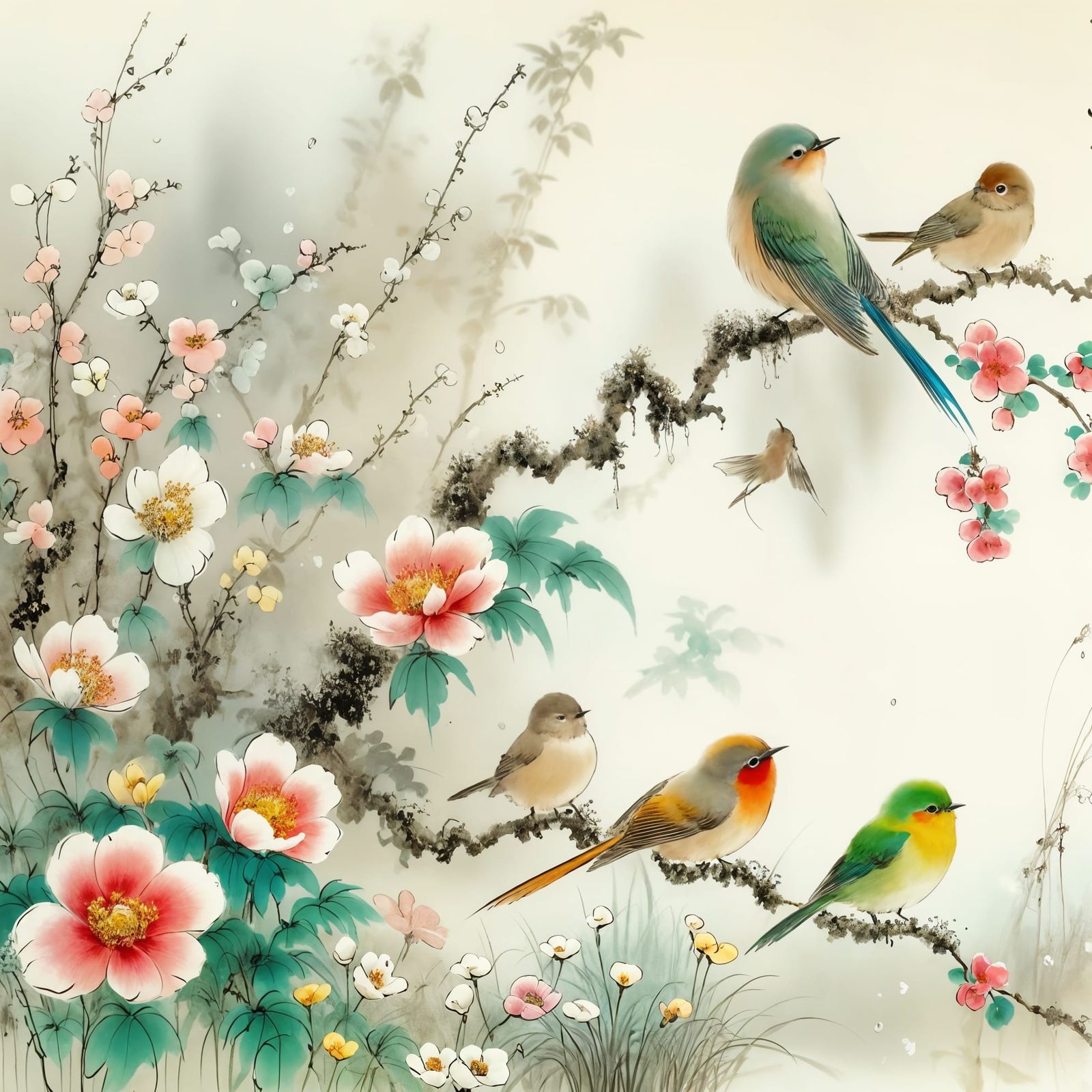 Early Spring Serenity in Traditional Chinese Ink Painting St...