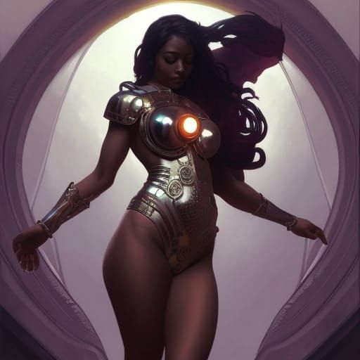 Chrome Goddess with Clockwork Details in Art Nouveau Style