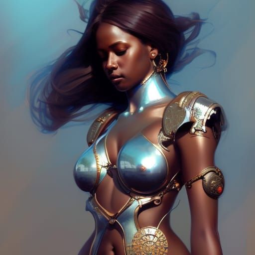 Chrome Goddess in Bikini Armor, Digital Art