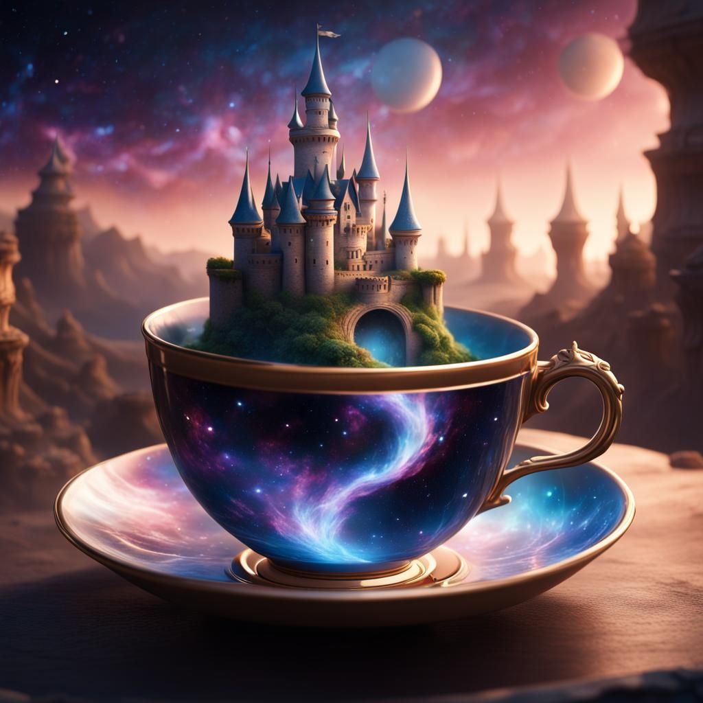 Teacup Castle with Galaxy Swirl: Fantasy Concept Art