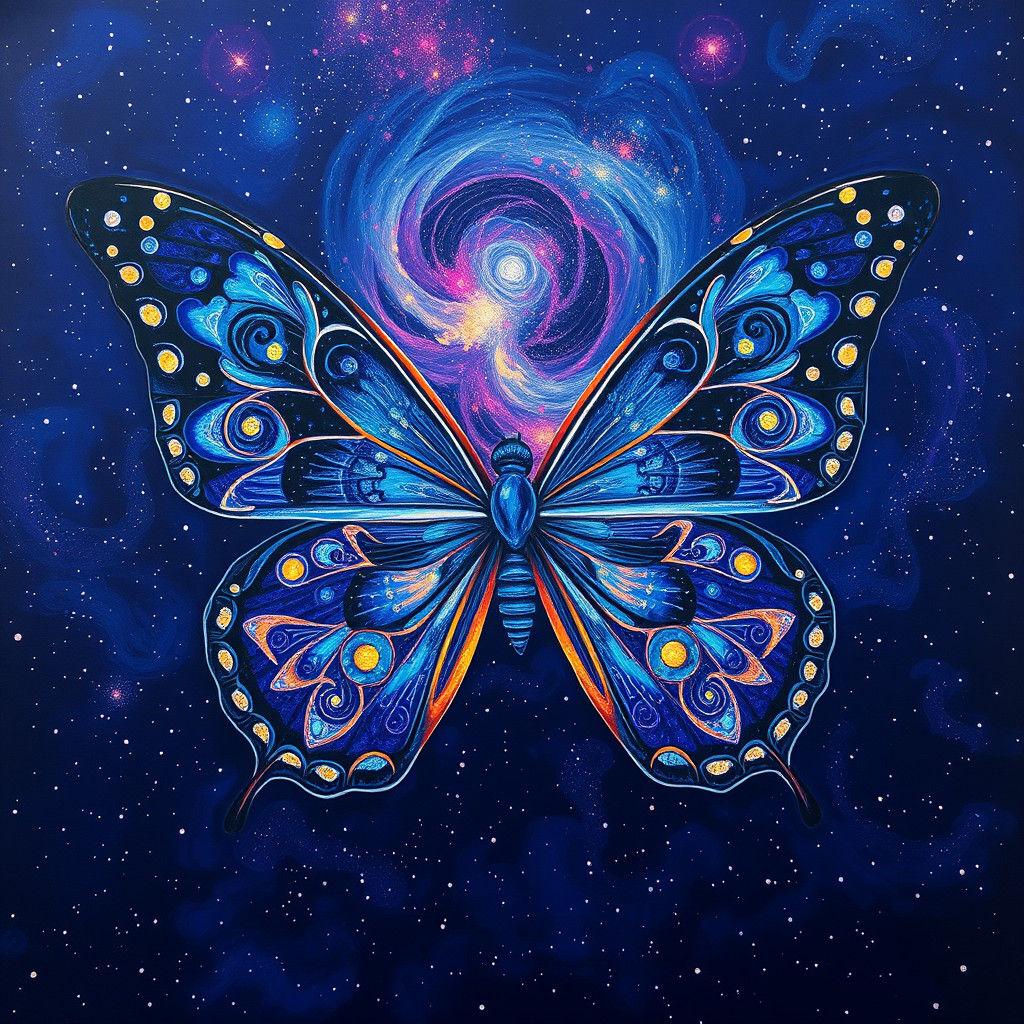 Galactic Butterfly Wings in Kalamkari Style