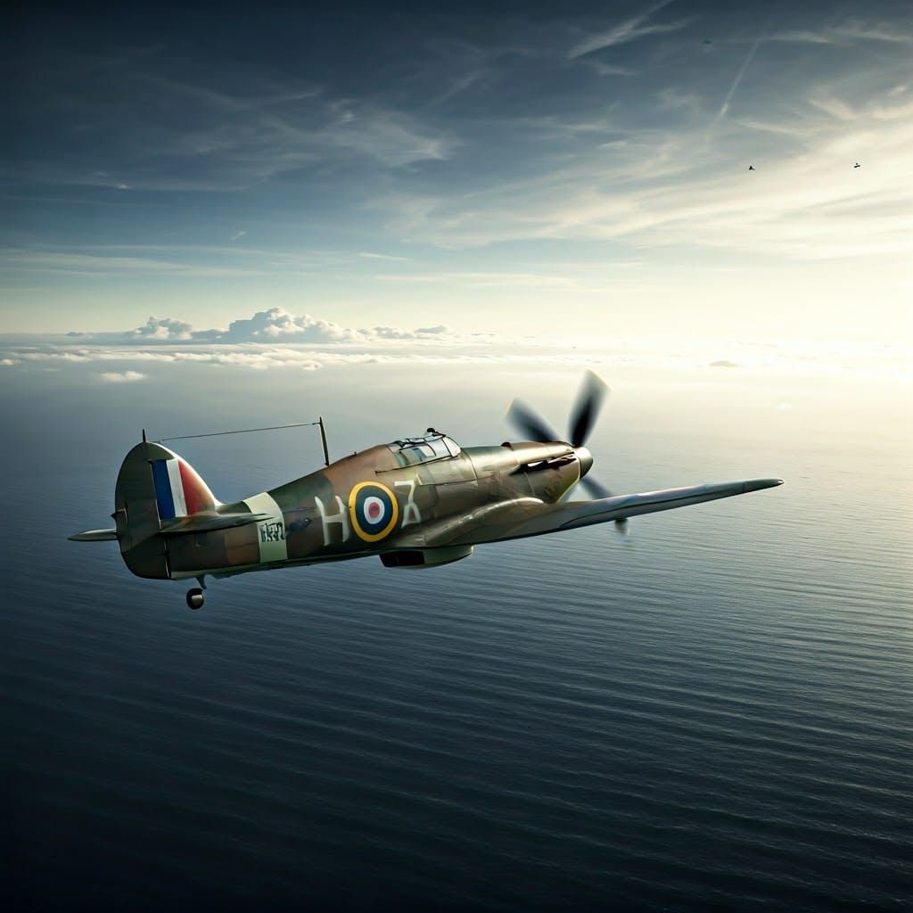 Hawker Hurricane Over Channel: Dramatic Digital Painting