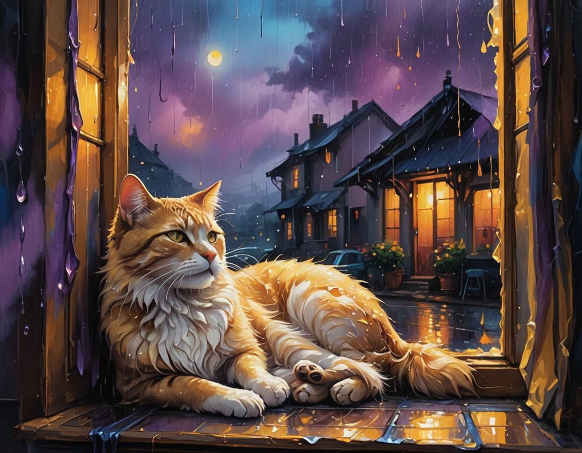 Cozy Rainy Night: Fantasy Oil Painting