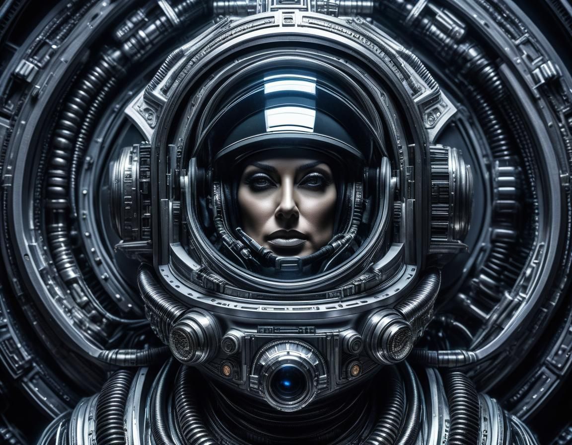 Astronaut on Spaceship in HR Giger Style