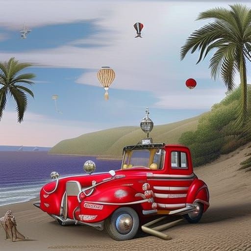 Giant Sphinx on Beach as Oil Painting