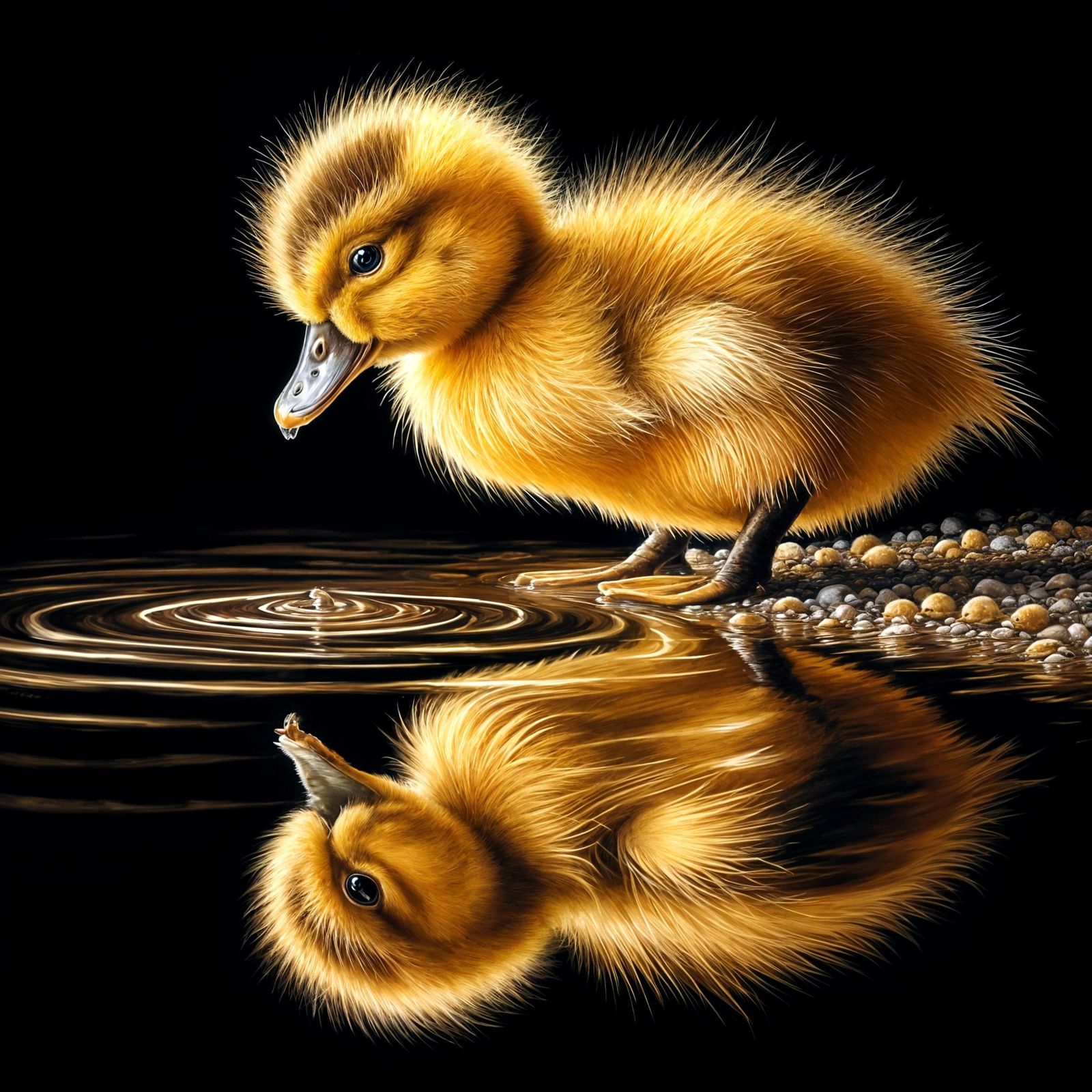 Newborn Duckling in Ripples of Golden Light