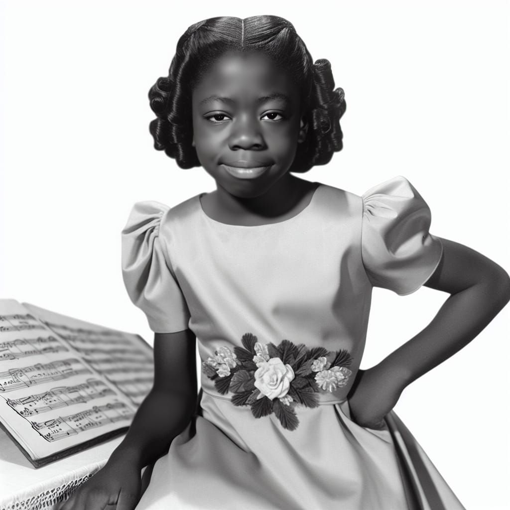 Vintage Black and White Photo of Young Girl with Sheet Music