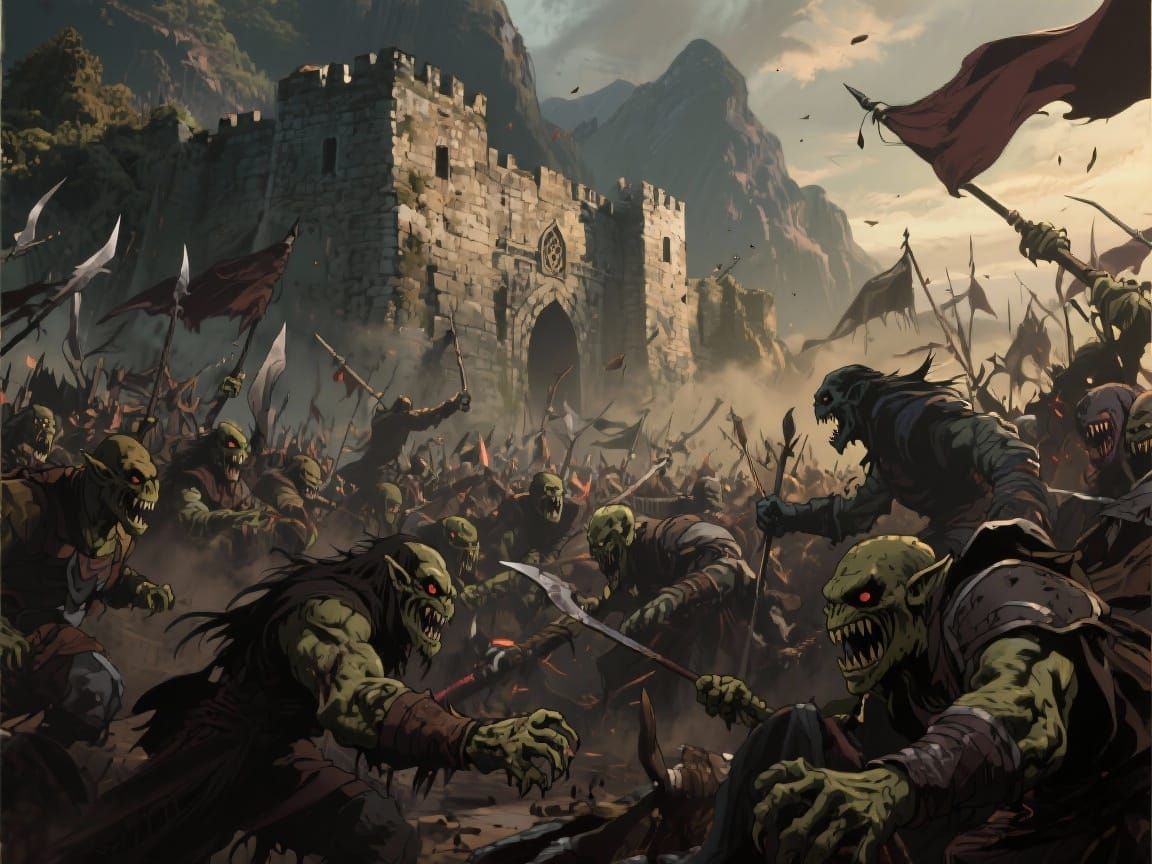 Epic Helm's Deep Battle in Anime Style