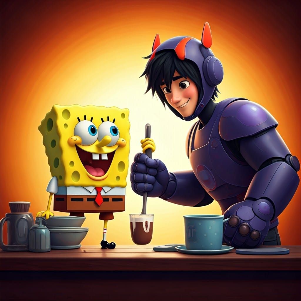 Hiro Hamada and SpongeBob: 3D Digital Art