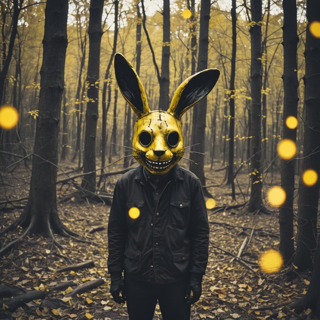 Grinning Man in Bunny Mask, Body Horror Photo