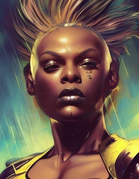 Punk Storm Portrait with Lightning, Hyperdetailed Art