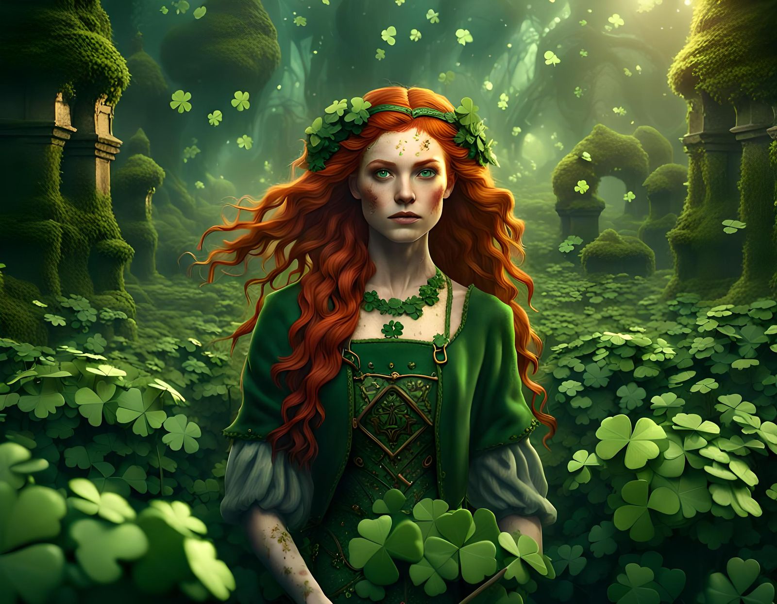 Fantasy Irish Redhead in Detailed Matte Painting