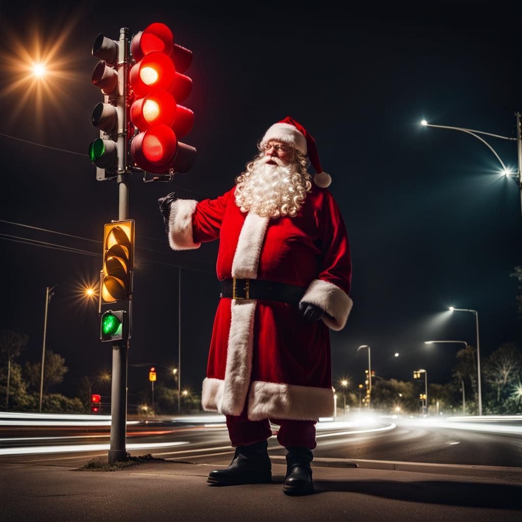 Santa Claus at Red Light in Natural Lighting