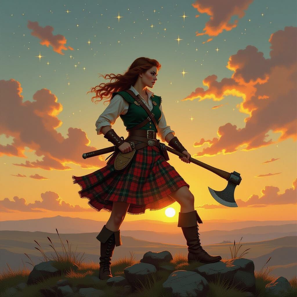 Scottish Heroine Vigil in Starry Highland Landscape