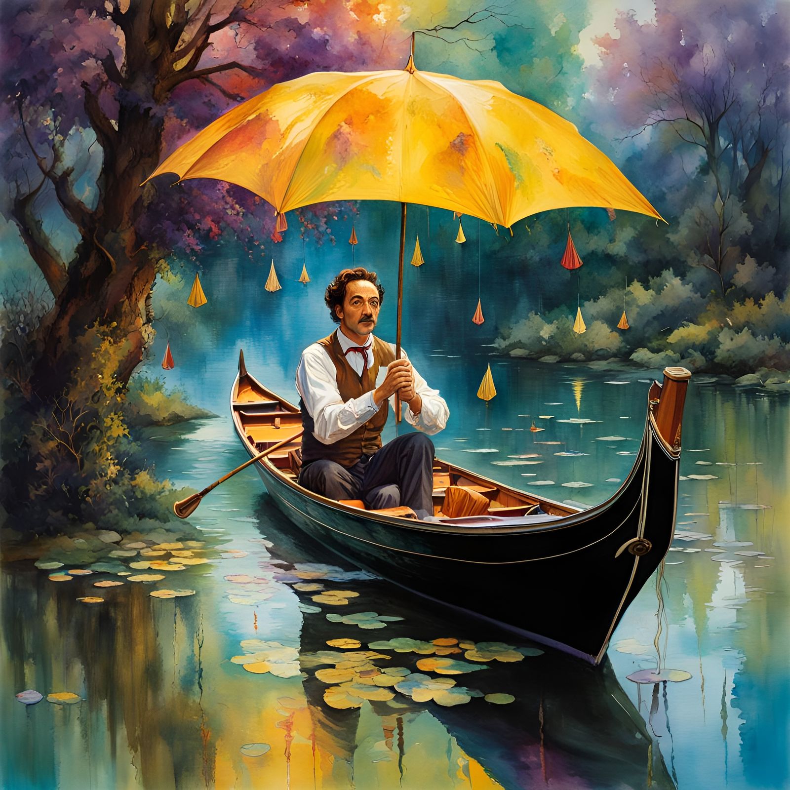 Surreal River Journey in Polychromatic Surrealism Style