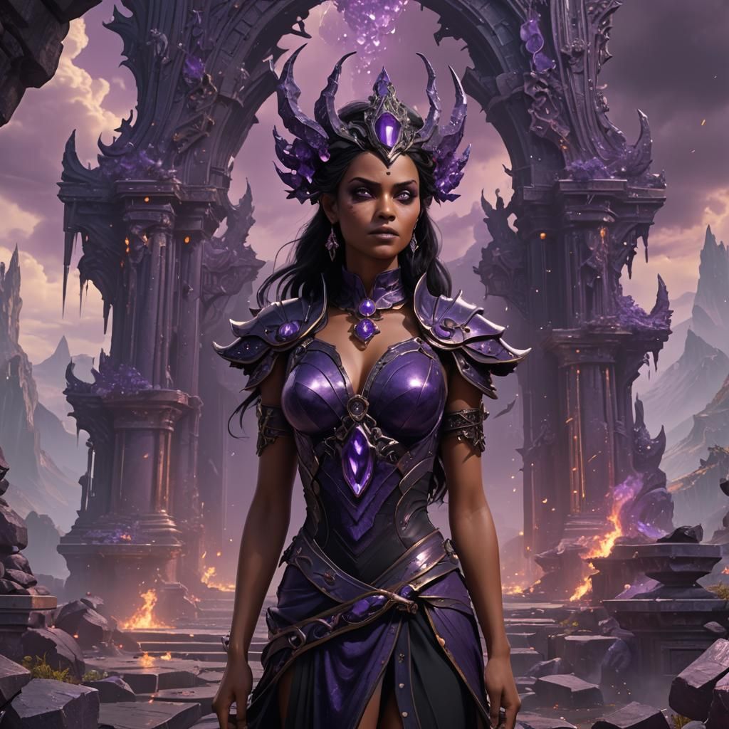 Hades' Daughter Adorned with Amethyst: Detailed Matte Painti...