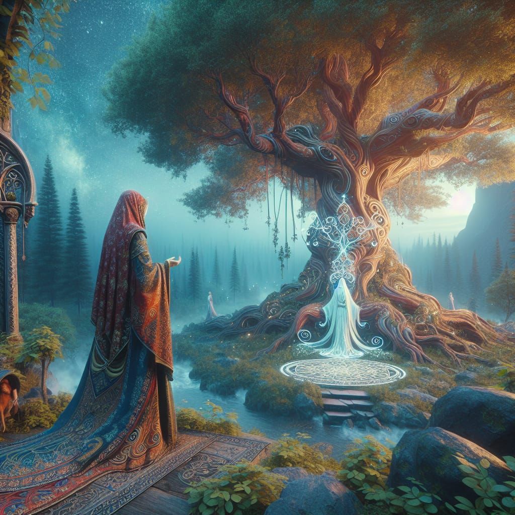 Spiritual Woman Beside the Tree of Life