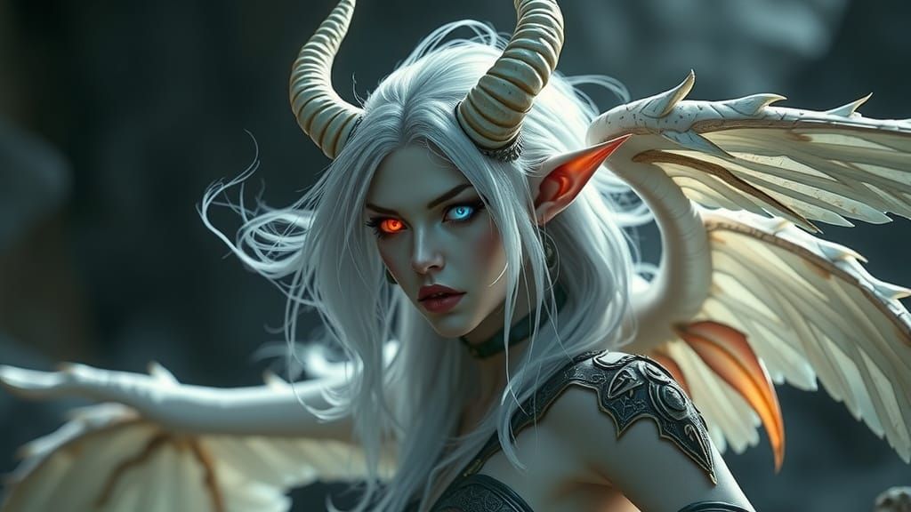 Winged Tiefling Woman with Striking Eyes in a Cinematic Styl...
