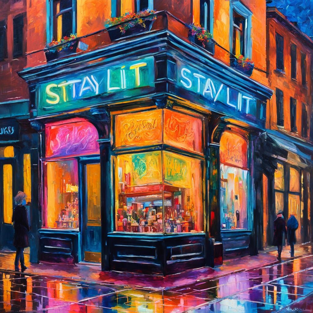 Luxury Art Sales Window in Vibrant Neo-Impressionist Style