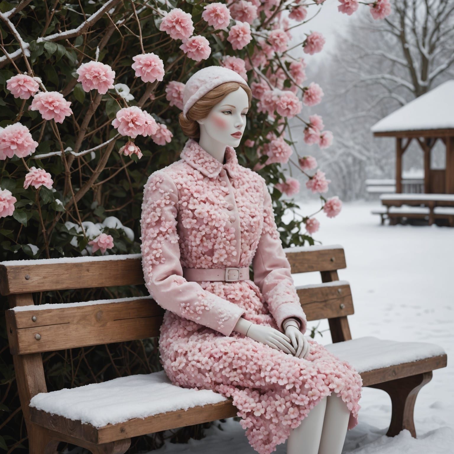 Floral Mannequin in Winter Snowscape