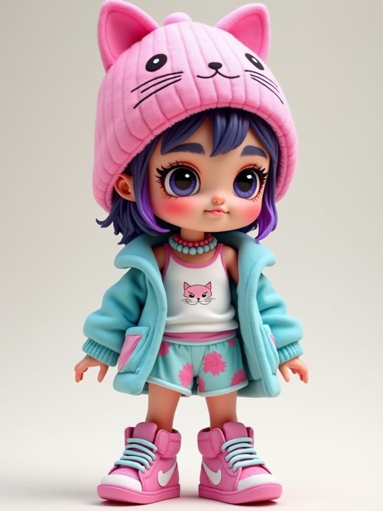 Trendy Girl in Cat Pajamas, 3D Rendered