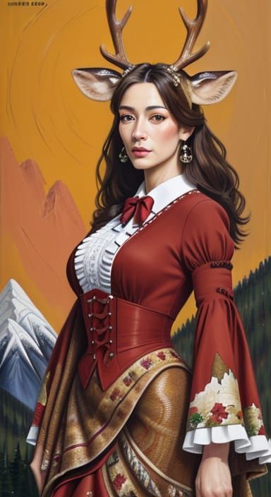 A Cottagecore Lady Deer in Elegant Flamenco Style, Set Again...