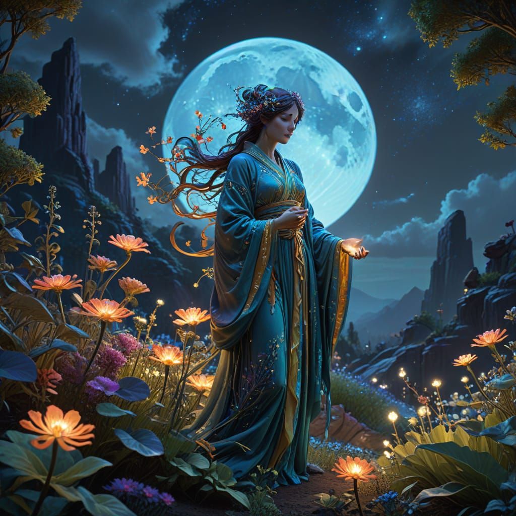 Celestial Gardener on Alien Moon: Alphonse Mucha Style