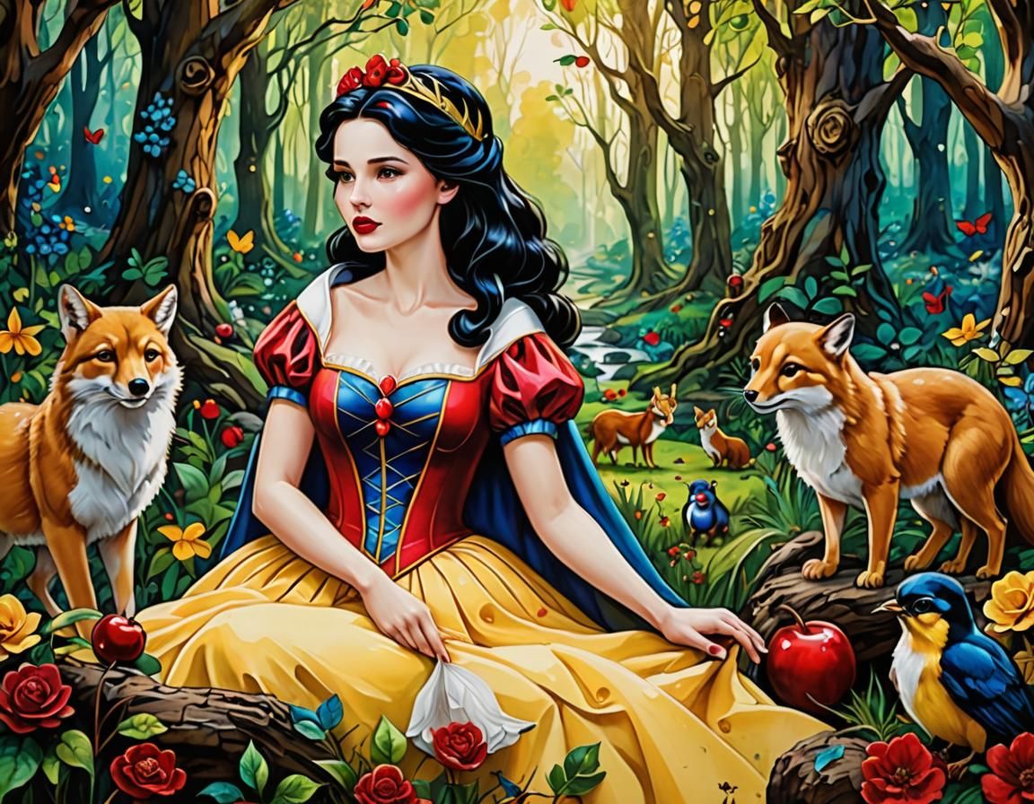 Disney Snow White in Woodland Alcohol Ink Art