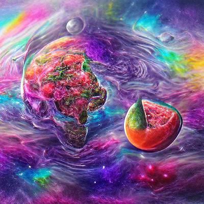 Cosmic Watermelon Planet Holographic Illustration