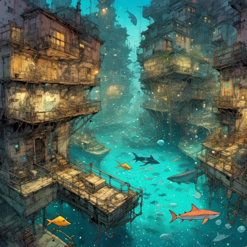Atlantis Undersea City in Anime Style
