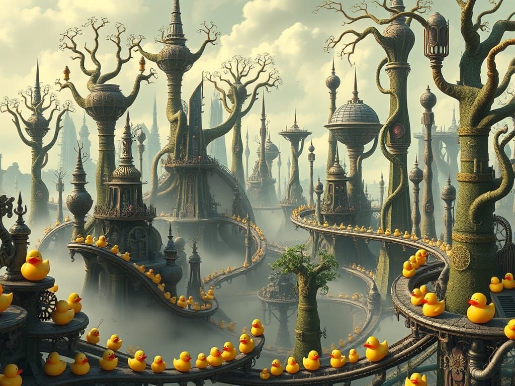 Surreal Alien Metropolis Inhabited by Tiny Rubber Duck Peopl...