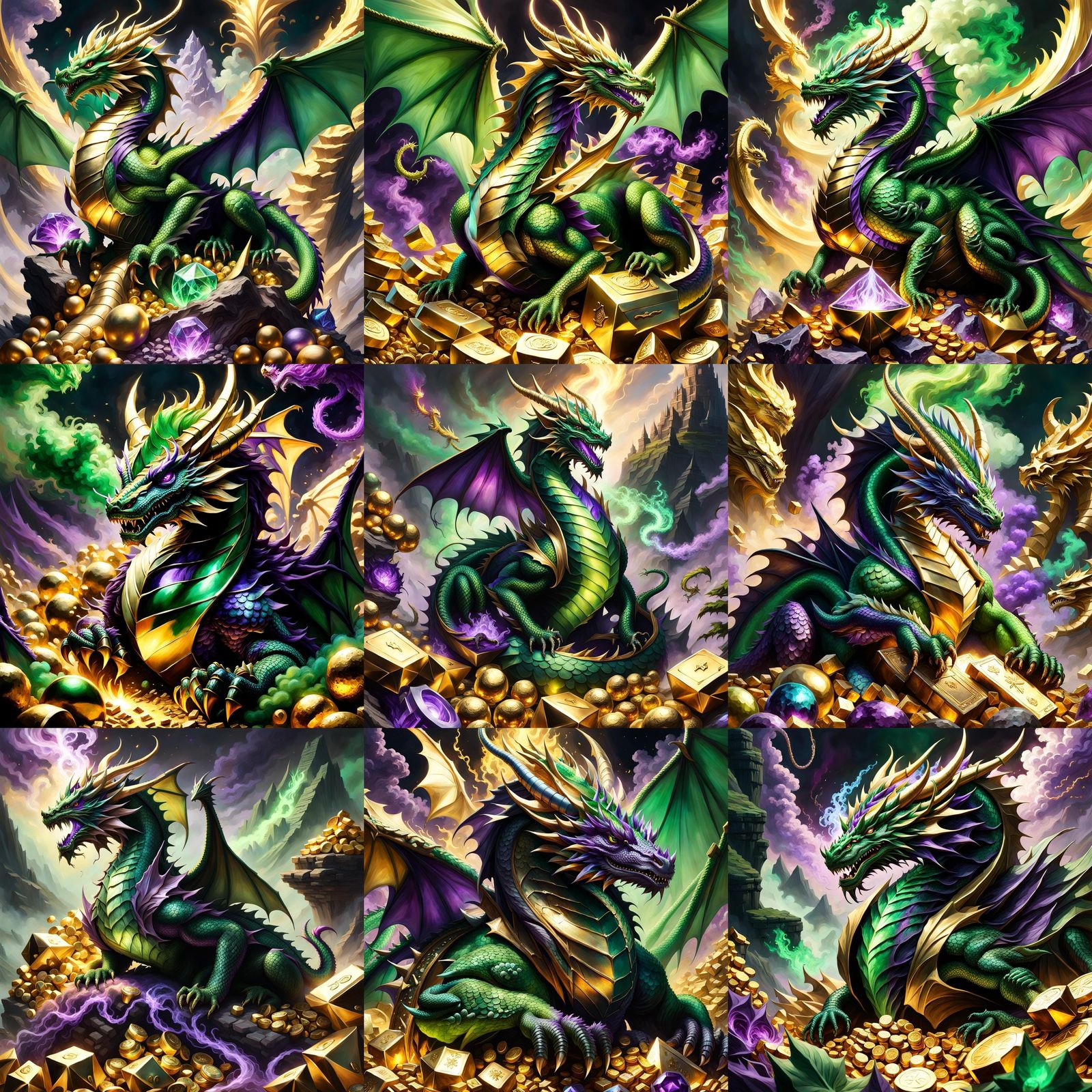 Prismatic Dragon on Treasure Hoard in Hyperrealism